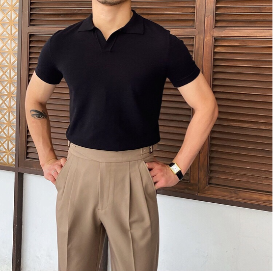 Polo homme col ouvert - Noir