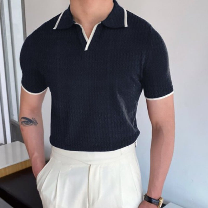 Polo homme col ouvert - Noir/Blanc