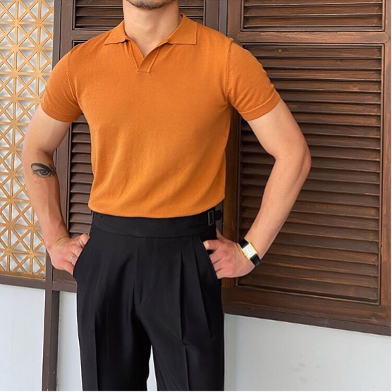 Polo homme col ouvert - Orange