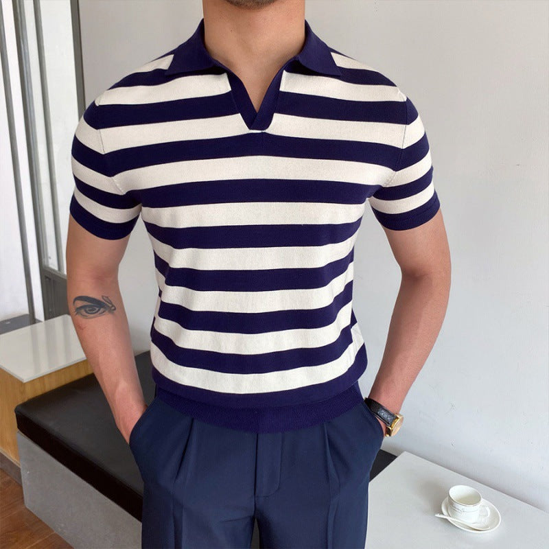 Polo homme col ouvert - Rayé