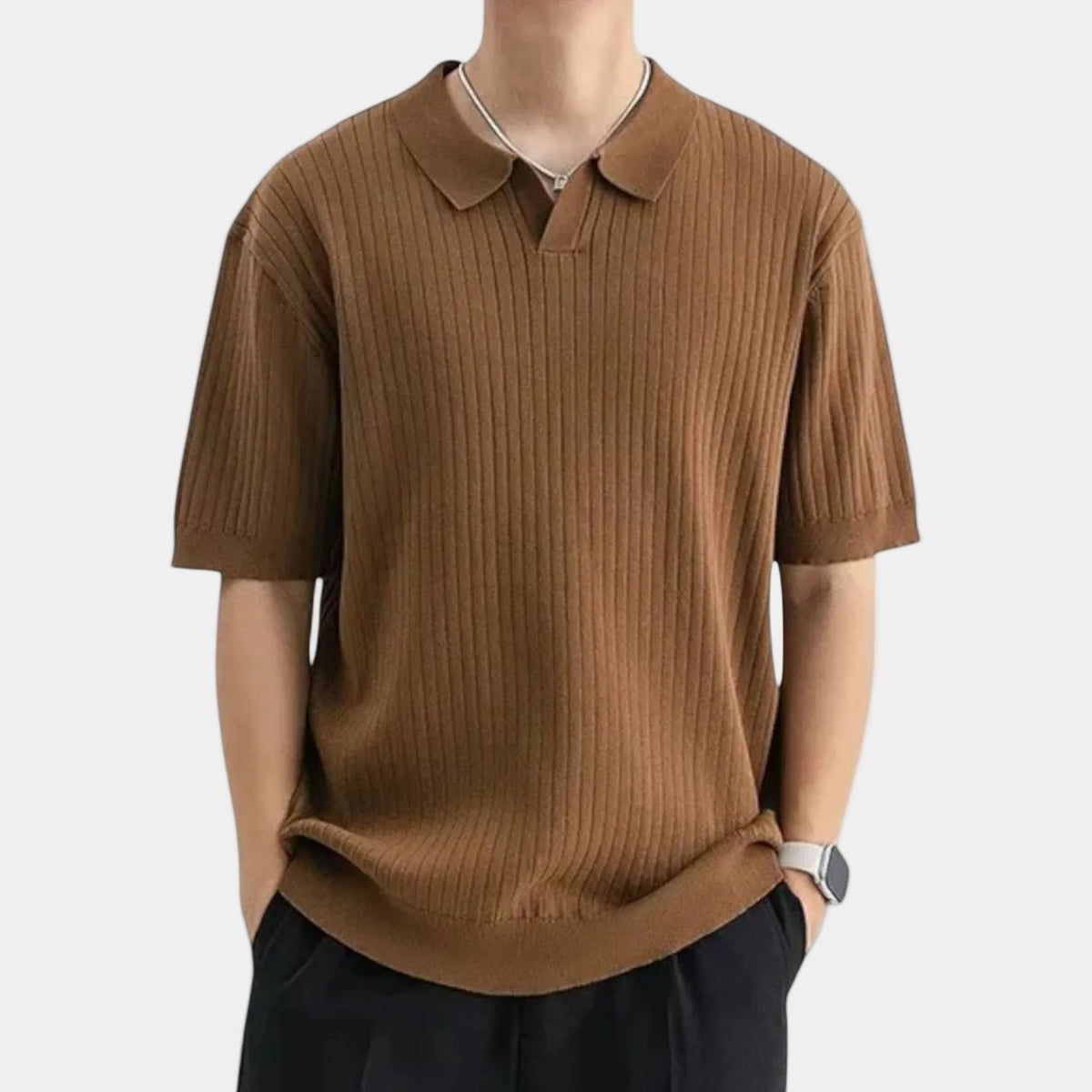 Polo homme côtel - Marron