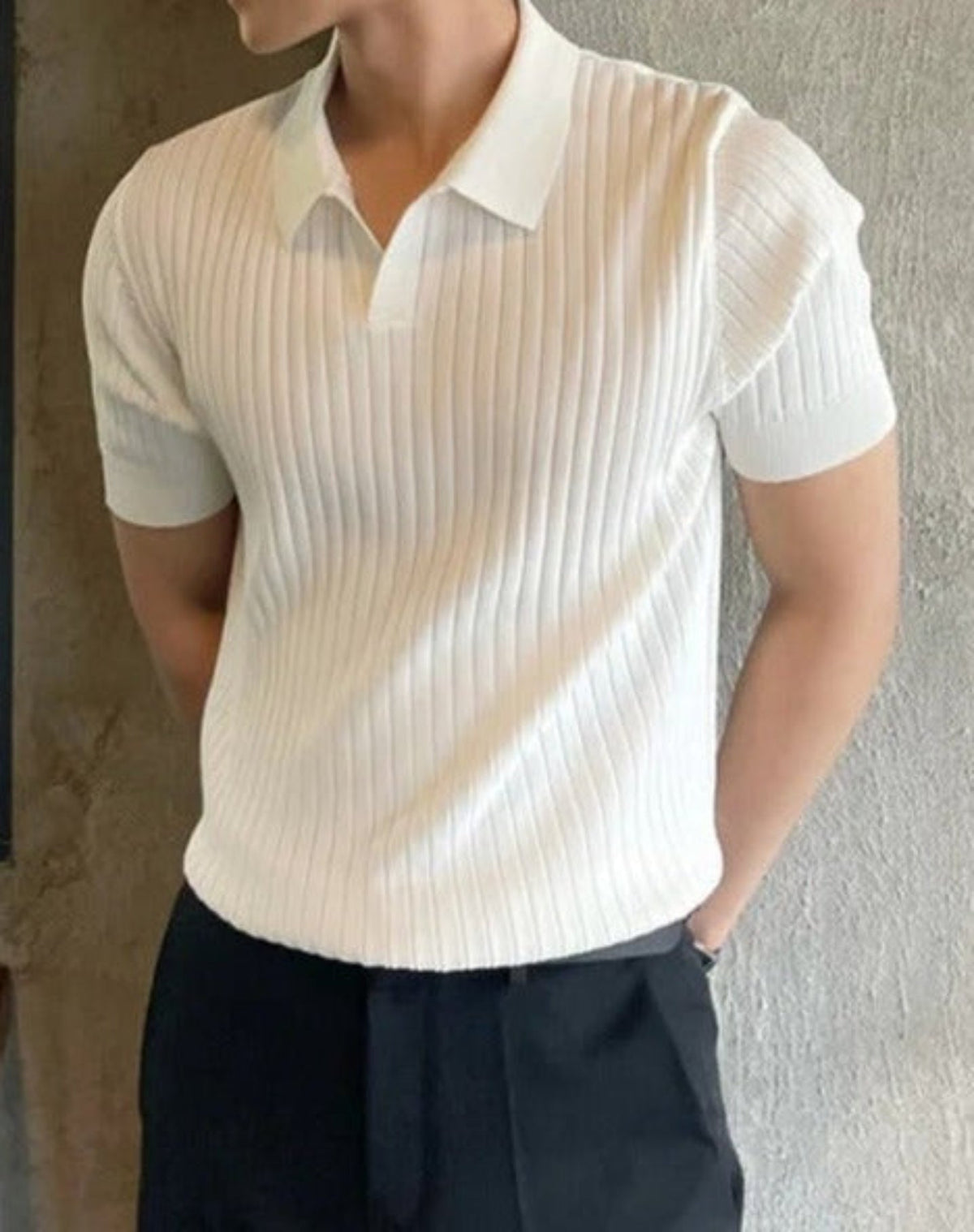 Polo homme côtelé - Blanc