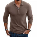 Polo Homme Décontracté en Mélange de Coton – Manches Longues Slim avec Col à Revers - Brun