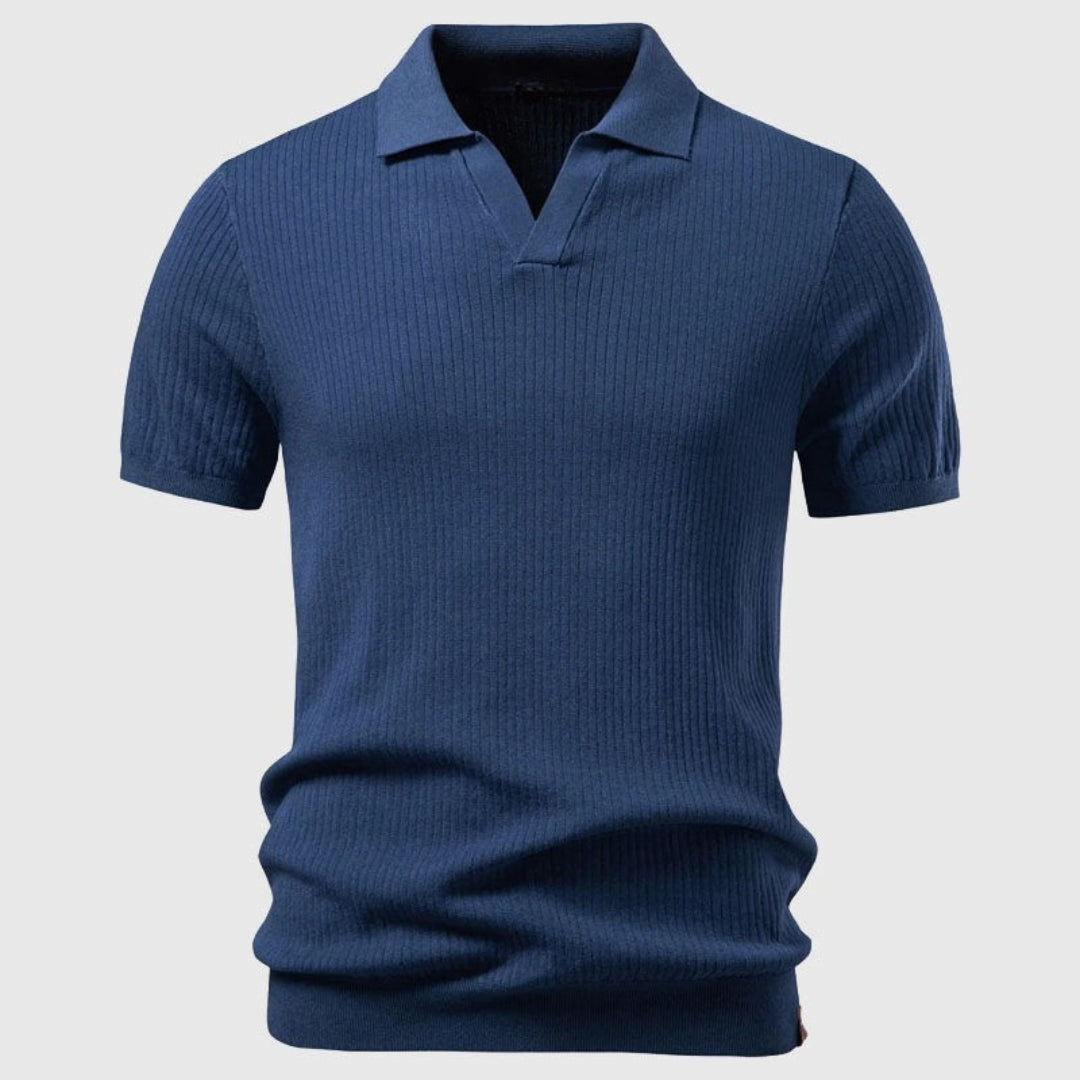 Polo homme maille côtelée - Bleu