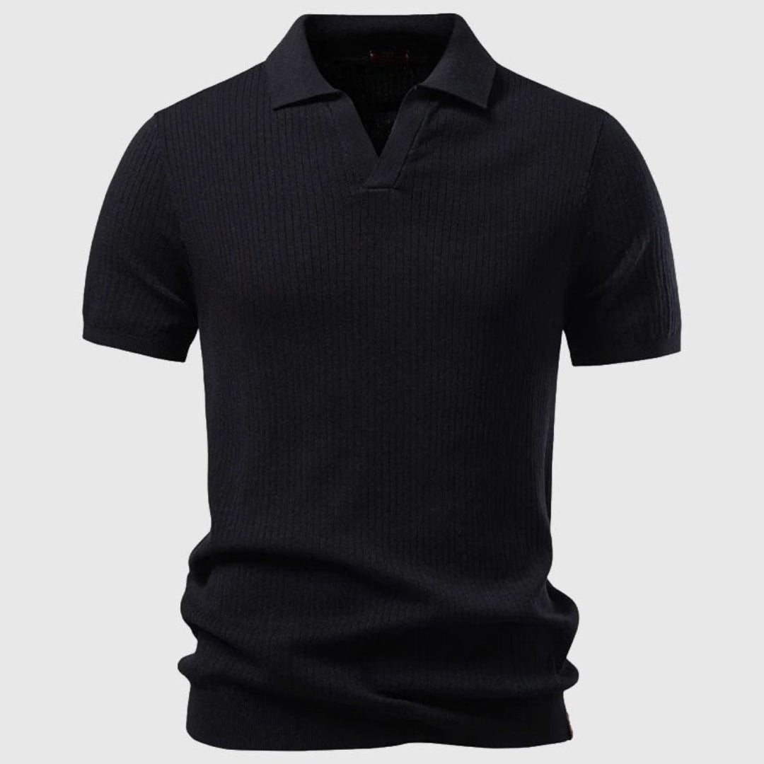 Polo homme maille côtelée - Noir