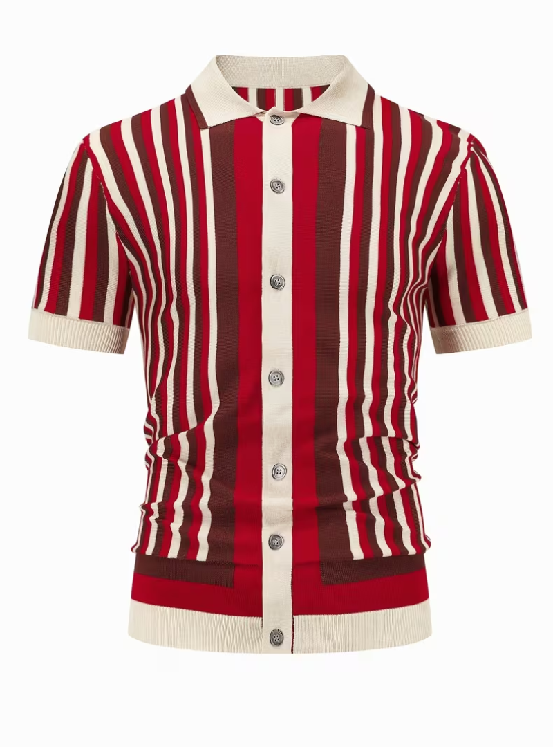 Polo homme maille tricotée rayée - Bordeaux