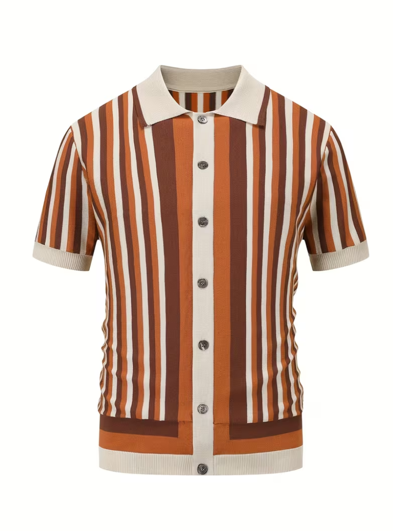 Polo homme maille tricotée rayée - Kaki
