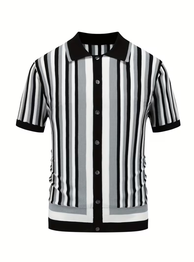 Polo homme maille tricotée rayée - Noir