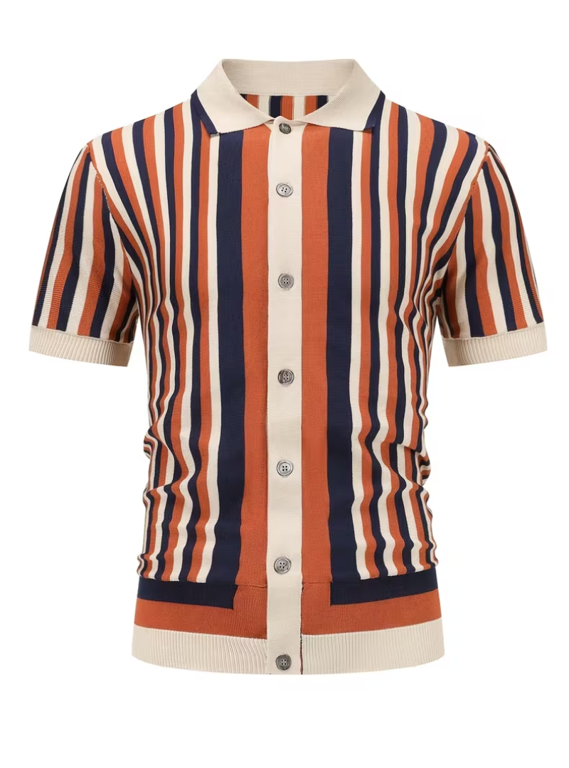 Polo homme maille tricotée rayée - Orange