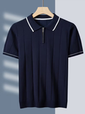 Polo homme maille verticale - Bleu marine