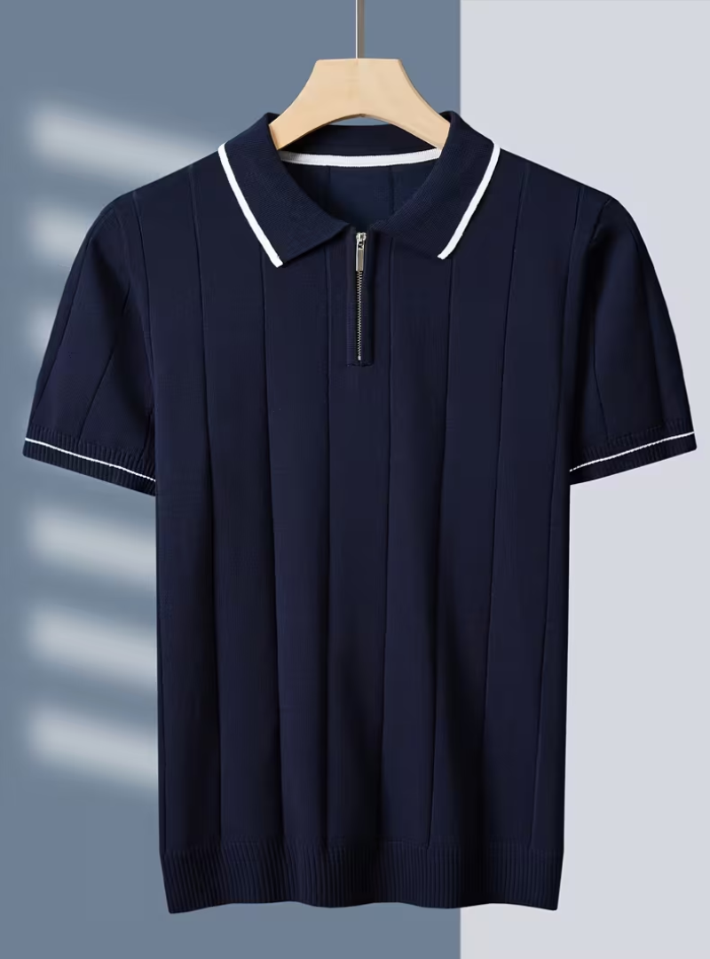 Polo homme maille verticale - Bleu marine