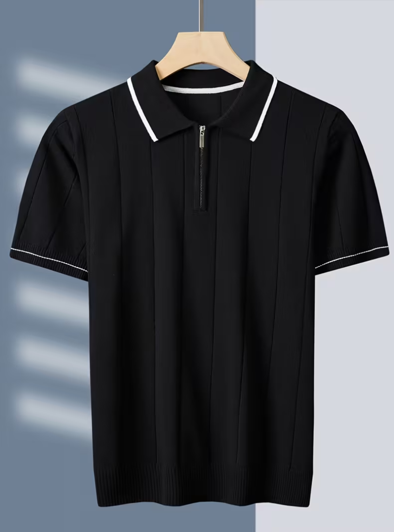 Polo homme maille verticale - Noir