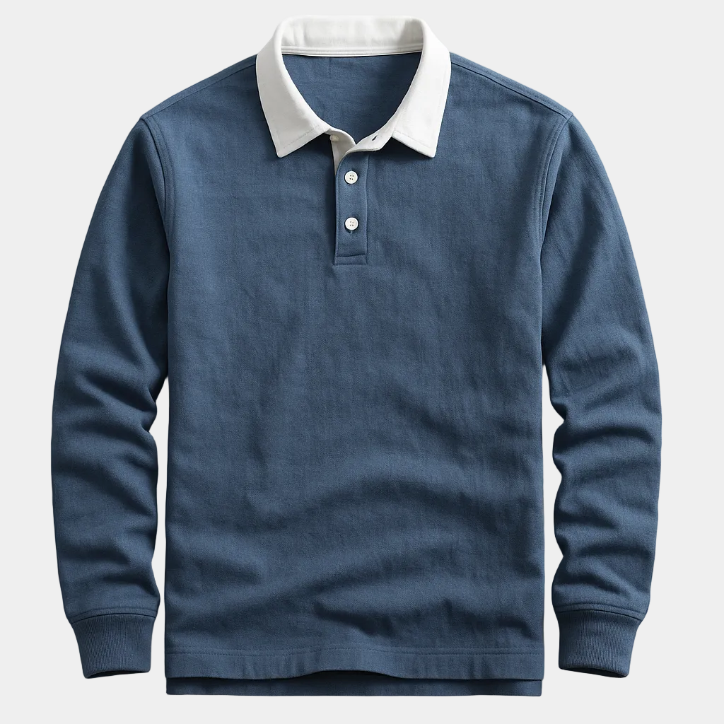 Polo homme manches longues - Bleu