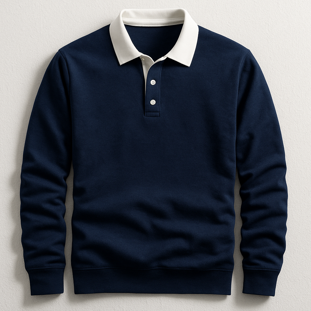 Polo homme manches longues - Bleu marine