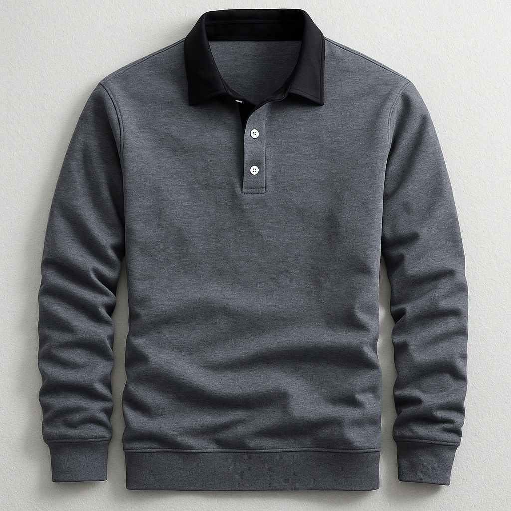 Polo homme manches longues - Gris