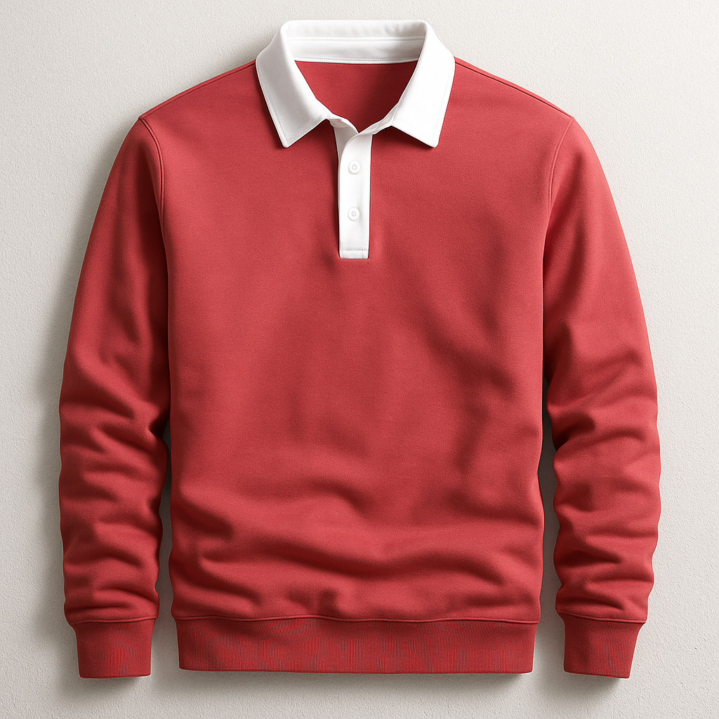 Polo homme manches longues - Rouge