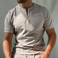Polo Homme Premium à Manches Courtes avec Fermeture Éclair – Haut Henley Décontracté sans Col - Gris