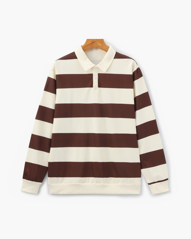 Polo homme rayé manches longues - Marron