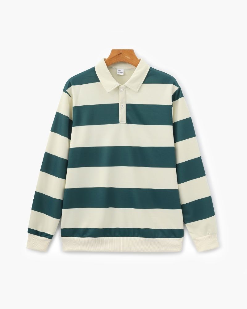 Polo homme rayé manches longues - Vert