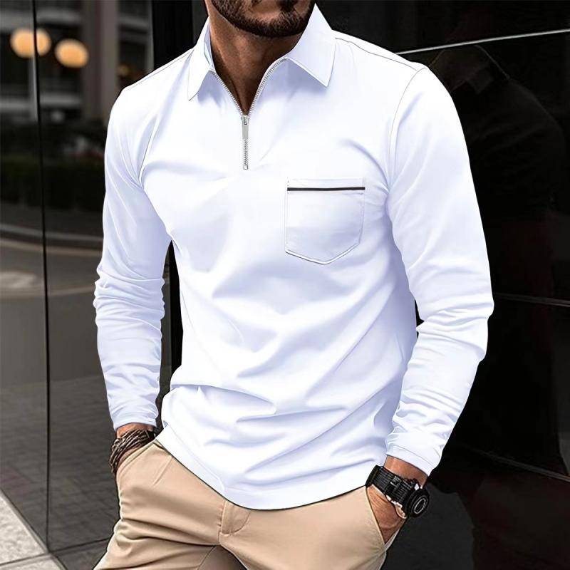 Polo Premium à Manches Longues pour Homme – Chemise Décontractée avec Poche Poitrine - Blanc