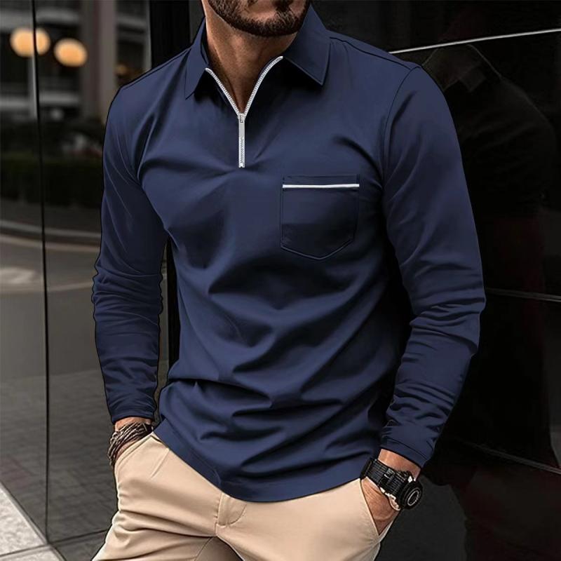 Polo Premium à Manches Longues pour Homme – Chemise Décontractée avec Poche Poitrine - Bleu marine