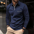 Polo Premium à Manches Longues pour Homme – Chemise Décontractée avec Poche Poitrine - Bleu marine