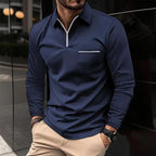 Polo Premium à Manches Longues pour Homme – Chemise Décontractée avec Poche Poitrine - Bleu marine
