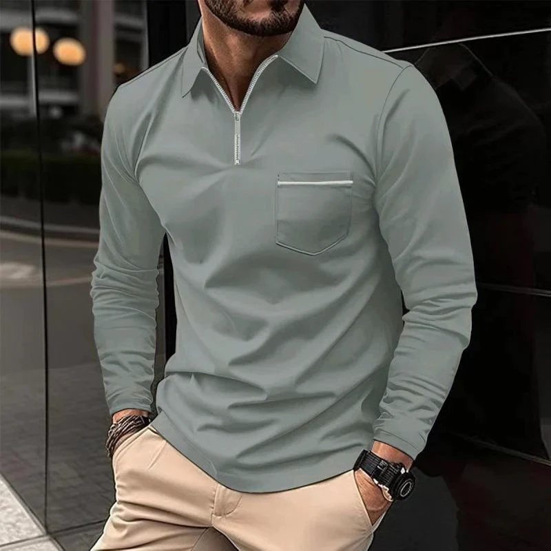 Polo Premium à Manches Longues pour Homme – Chemise Décontractée avec Poche Poitrine - Gris
