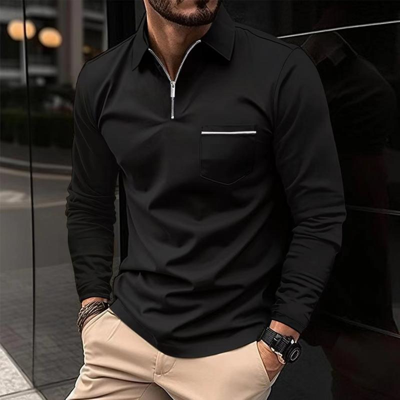 Polo Premium à Manches Longues pour Homme – Chemise Décontractée avec Poche Poitrine - Noir