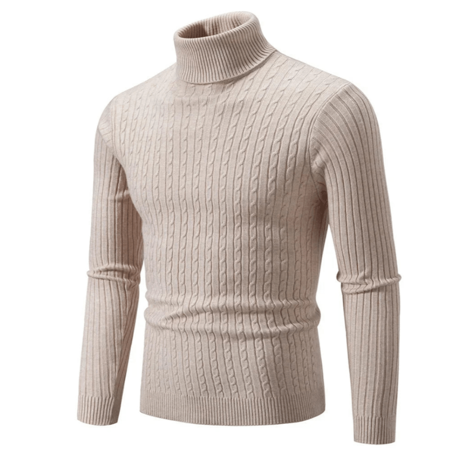 Pull Col Roulé Côtelé Élégant pour Homme – Tricot Confortable et Douillet - Beige