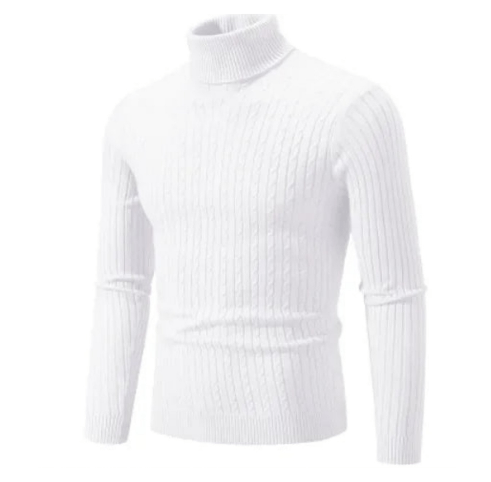 Pull Col Roulé Côtelé Élégant pour Homme – Tricot Confortable et Douillet - Blanc