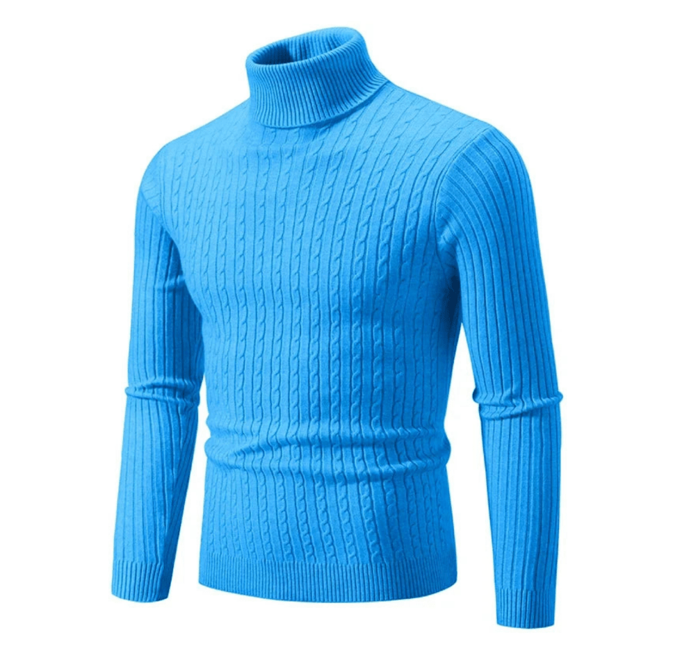Pull Col Roulé Côtelé Élégant pour Homme – Tricot Confortable et Douillet - Bleu clair