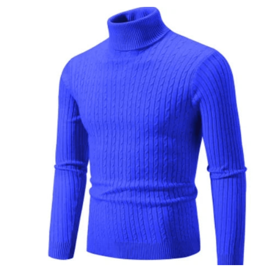 Pull Col Roulé Côtelé Élégant pour Homme – Tricot Confortable et Douillet - Bleu foncé