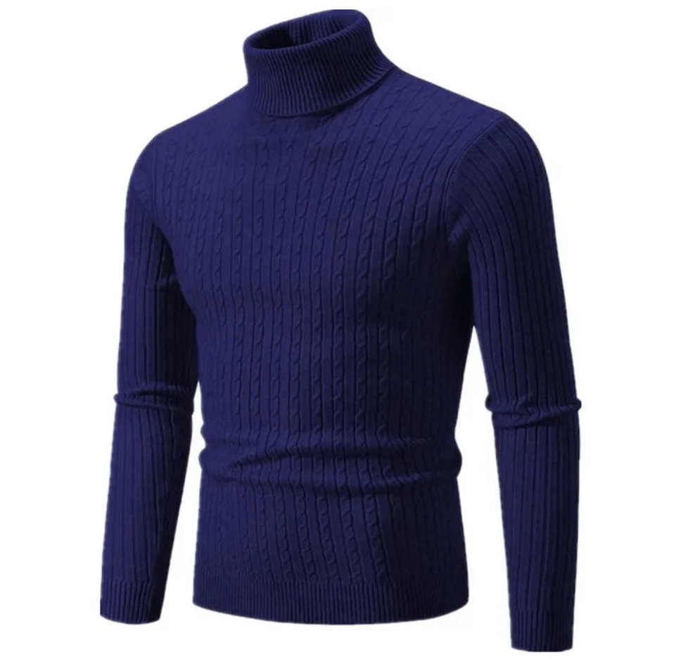 Pull Col Roulé Côtelé Élégant pour Homme – Tricot Confortable et Douillet - Bleu marine