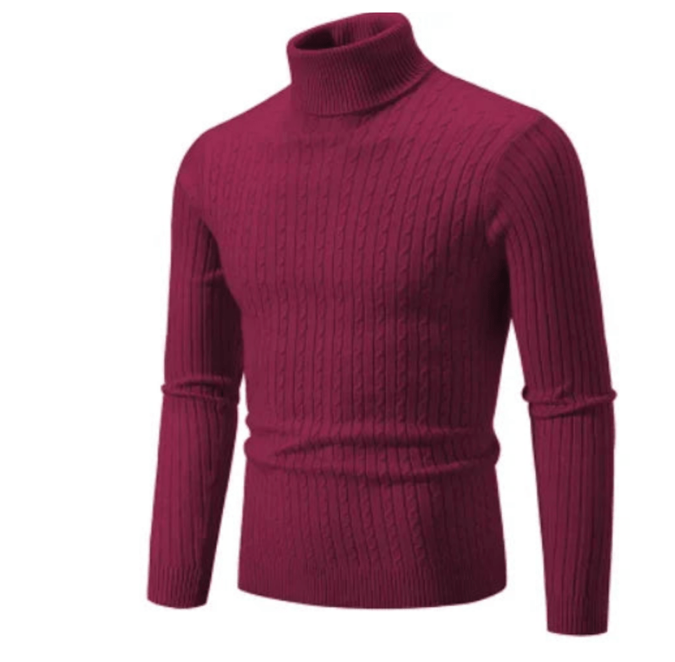 Pull Col Roulé Côtelé Élégant pour Homme – Tricot Confortable et Douillet - Bordeaux Rouge