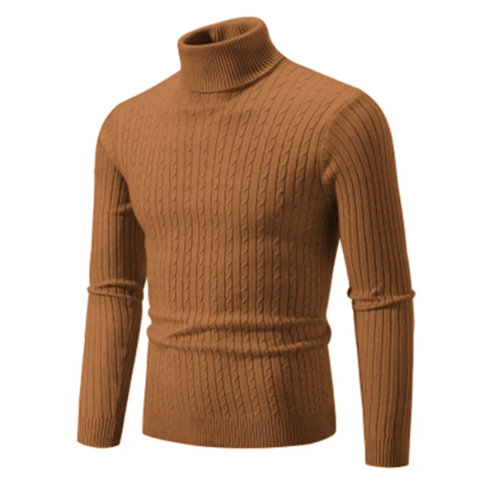 Pull Col Roulé Côtelé Élégant pour Homme – Tricot Confortable et Douillet - Brun