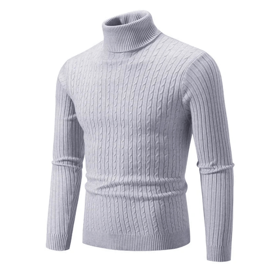 Pull Col Roulé Côtelé Élégant pour Homme – Tricot Confortable et Douillet - Gris clair