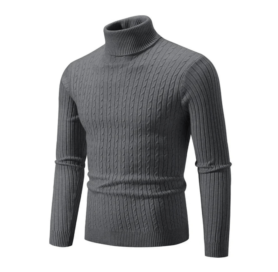 Pull Col Roulé Côtelé Élégant pour Homme – Tricot Confortable et Douillet - Gris foncé