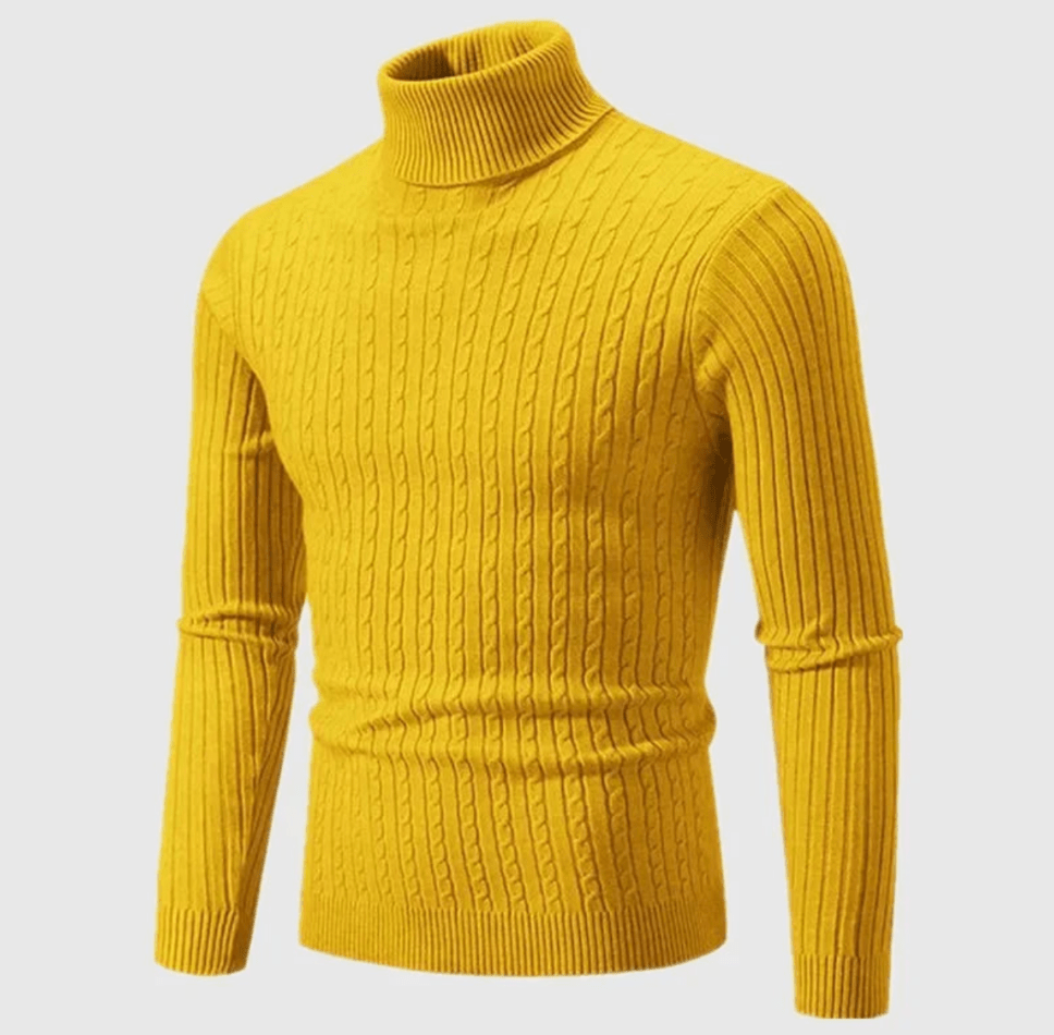 Pull Col Roulé Côtelé Élégant pour Homme – Tricot Confortable et Douillet - Jaune
