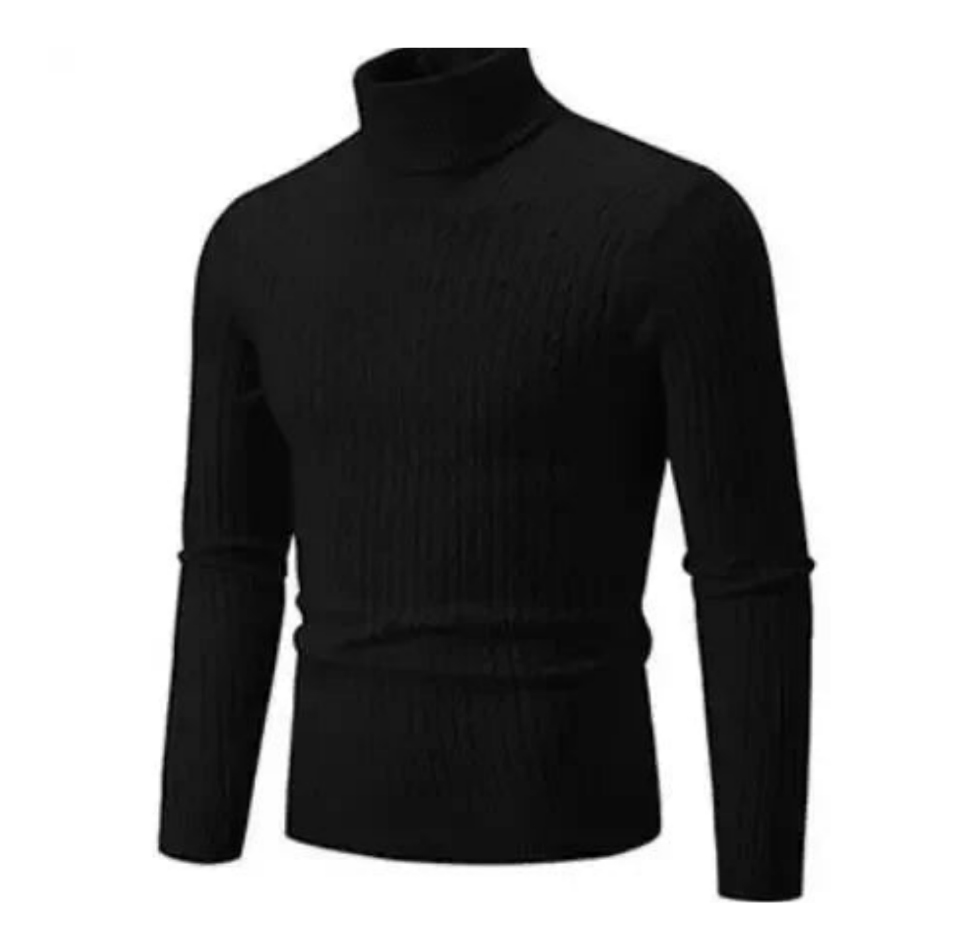 Pull Col Roulé Côtelé Élégant pour Homme – Tricot Confortable et Douillet - Noir