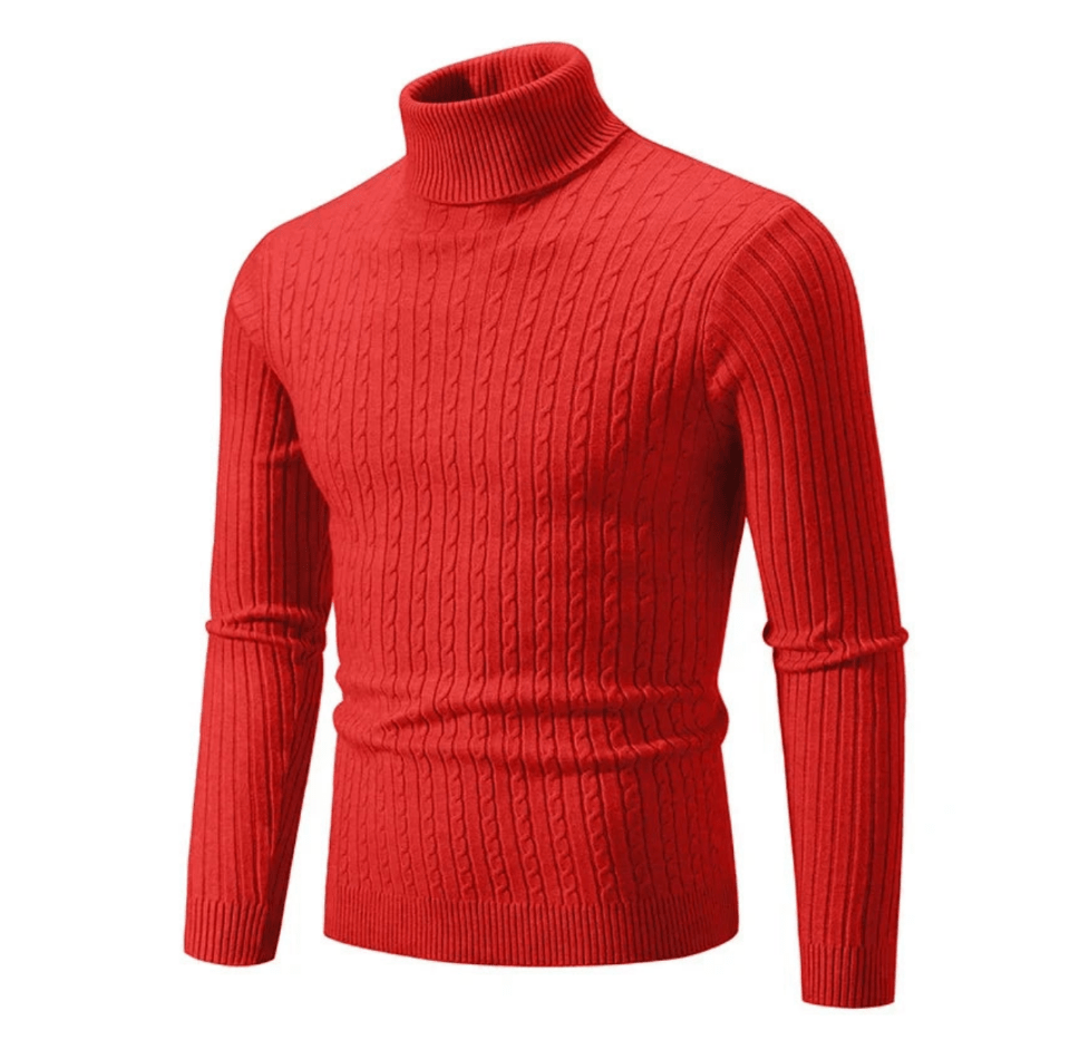 Pull Col Roulé Côtelé Élégant pour Homme – Tricot Confortable et Douillet - Rouge