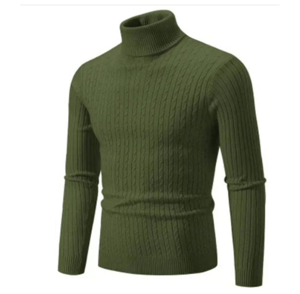Pull Col Roulé Côtelé Élégant pour Homme – Tricot Confortable et Douillet - Vert