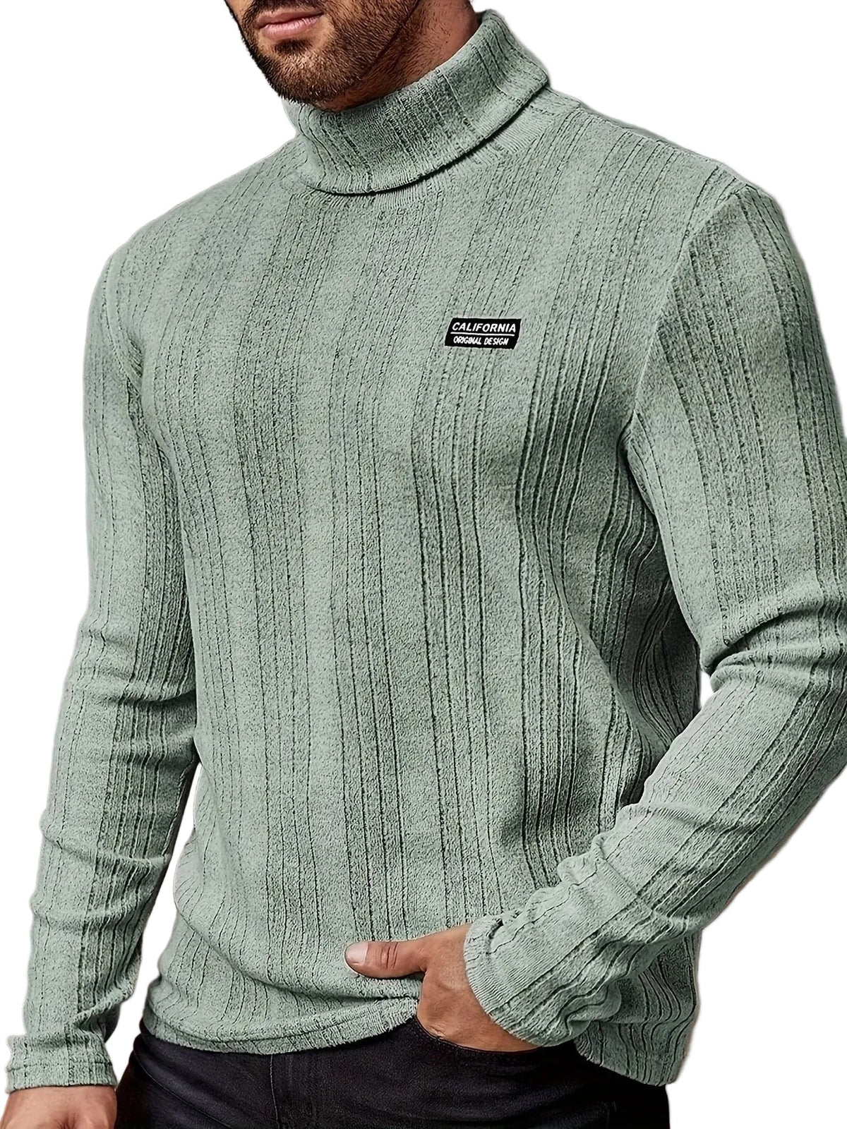 Pull Côtelé Pour Hommes Avec Écusson Sur La Poitrine - Vert