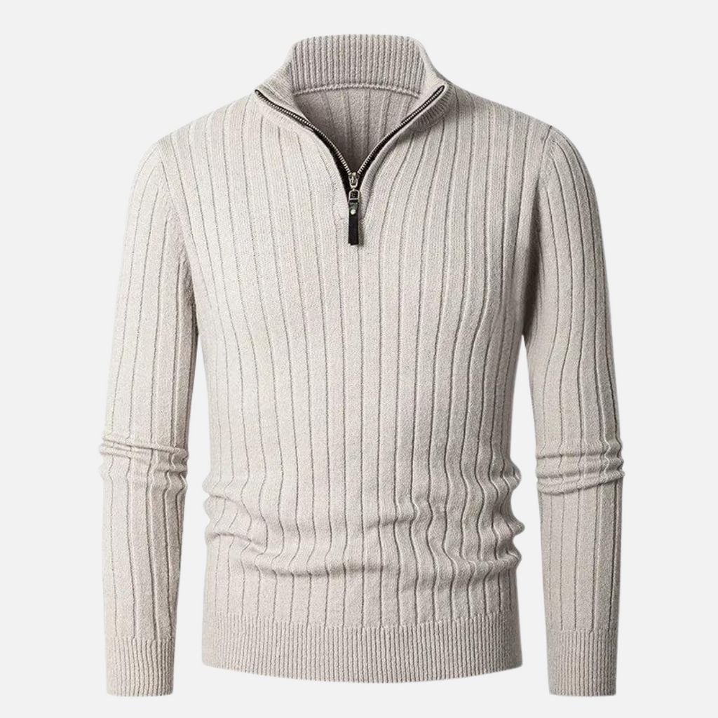 Pull Demi-Zip Côtelé Doux pour Homme – Mélange Filé avec Col Haut - image 1