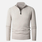 Pull Demi-Zip Côtelé Doux pour Homme – Mélange Filé avec Col Haut - image 1