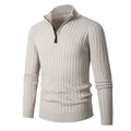 Pull Demi-Zip Côtelé Doux pour Homme – Mélange Filé avec Col Haut - Gris clair