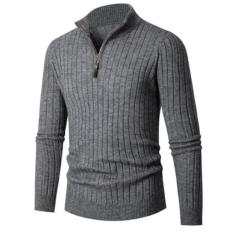 Pull Demi-Zip Côtelé Doux pour Homme – Mélange Filé avec Col Haut - Gris foncé