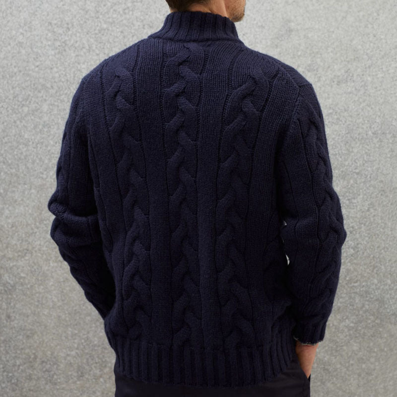 Pull élégant en maille torsadée pour homme – Pull zippé à col montant - image 2