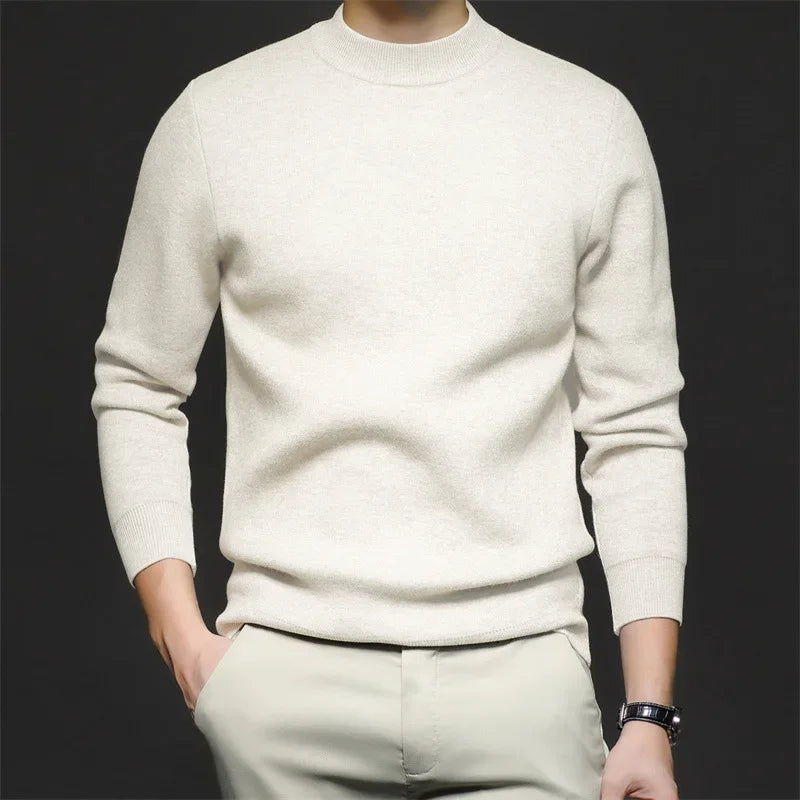 Pull en Laine Premium pour Homme à Col Mi-Haut – Pull Chaud et Stylé - Blanc ivoire