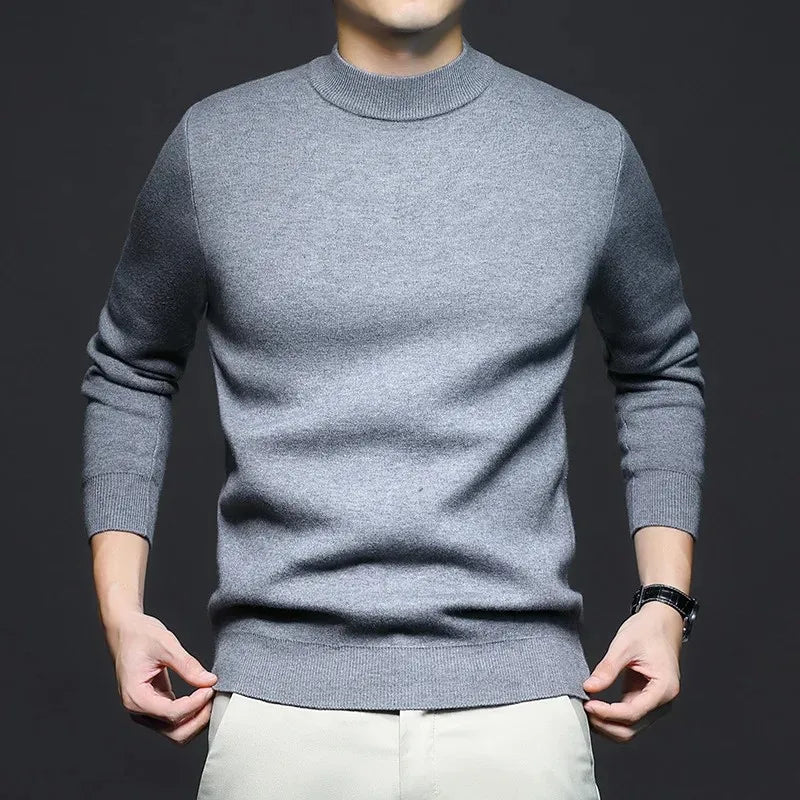 Pull en Laine Premium pour Homme à Col Mi-Haut – Pull Chaud et Stylé - Gris
